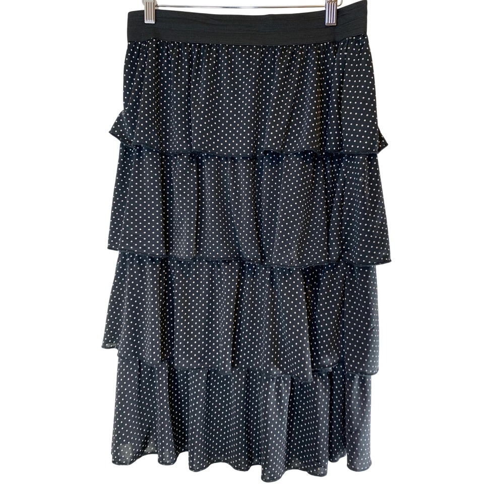 Polka Dot Tiered Ruffle Skirt Large Retro Boho midi Chic Coquette pinup Women